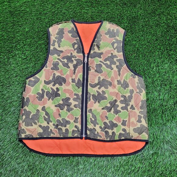 Vintage Reversible Camo Hunting Vest L/XL 23x27 Blaze Orange - Picture 1 of 13